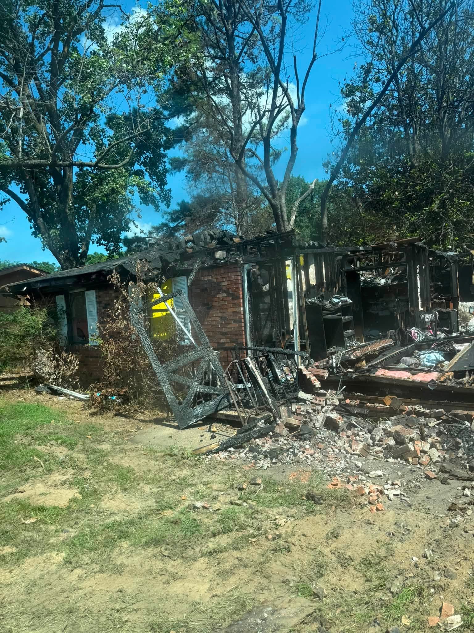 Fire-damaged house before demolition